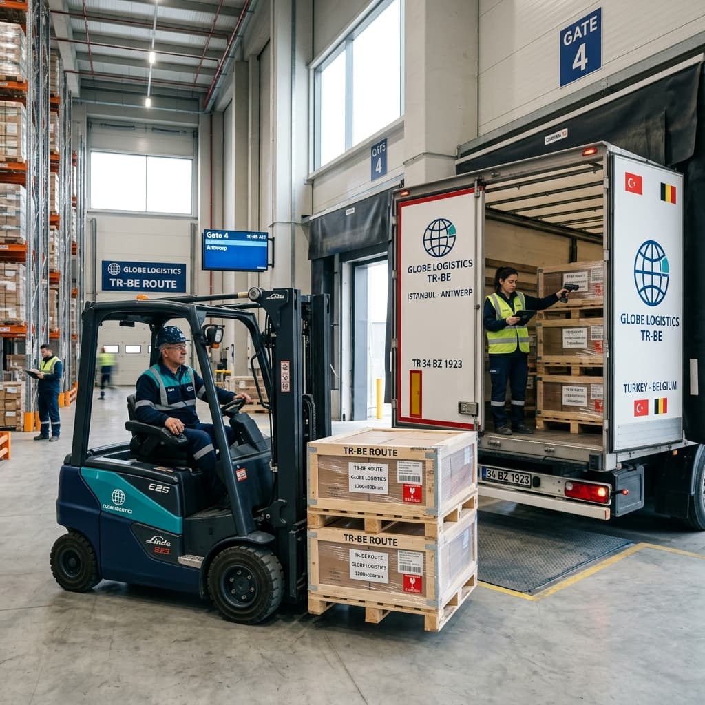 Türkiye Belçika parsiyel lojistik depo operasyonu mobil